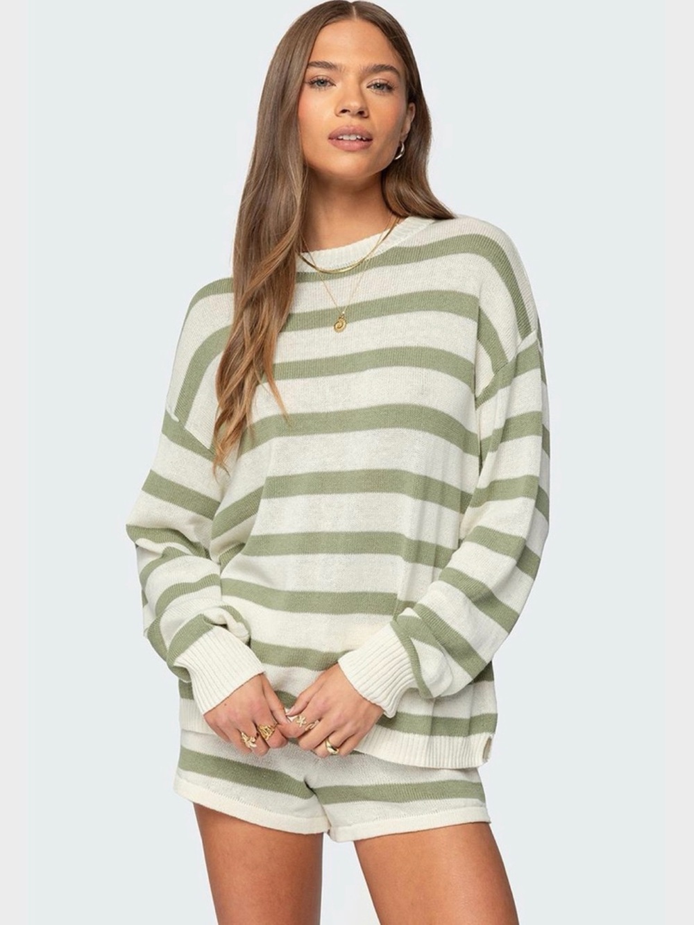 Edikted Striped Knit Oversized Sweater